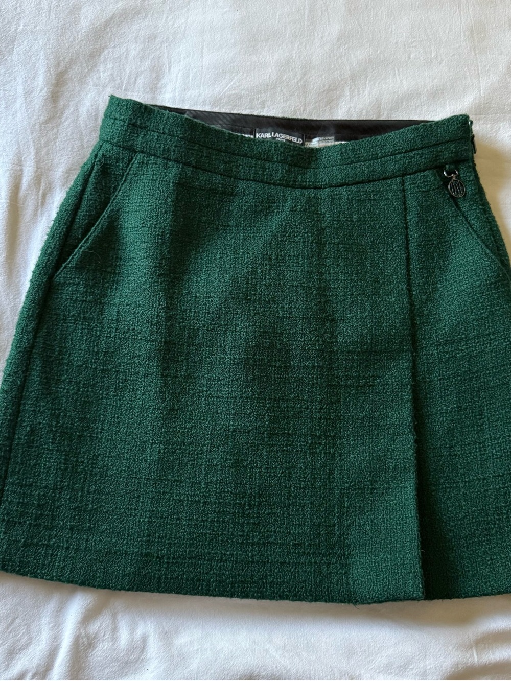 Karl Lagerfeld Forest Green Textured Mini Skirt